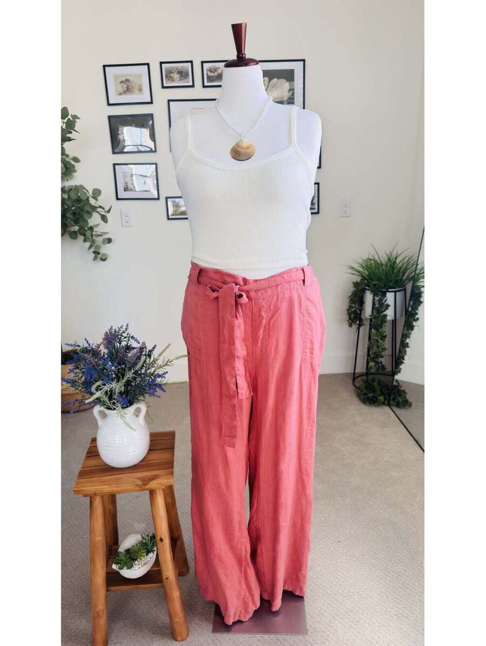 Caslon Coral Pink 100% Linen Tie-Waist Wide Leg Pants Size 2X